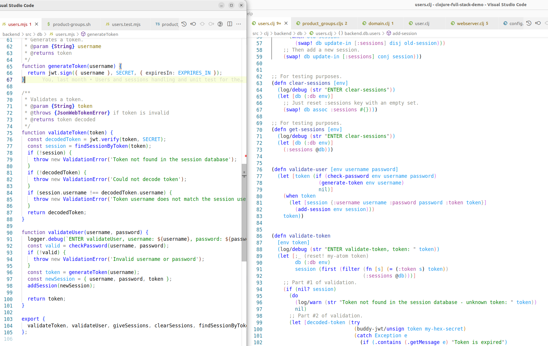 Javascript and Clojure code