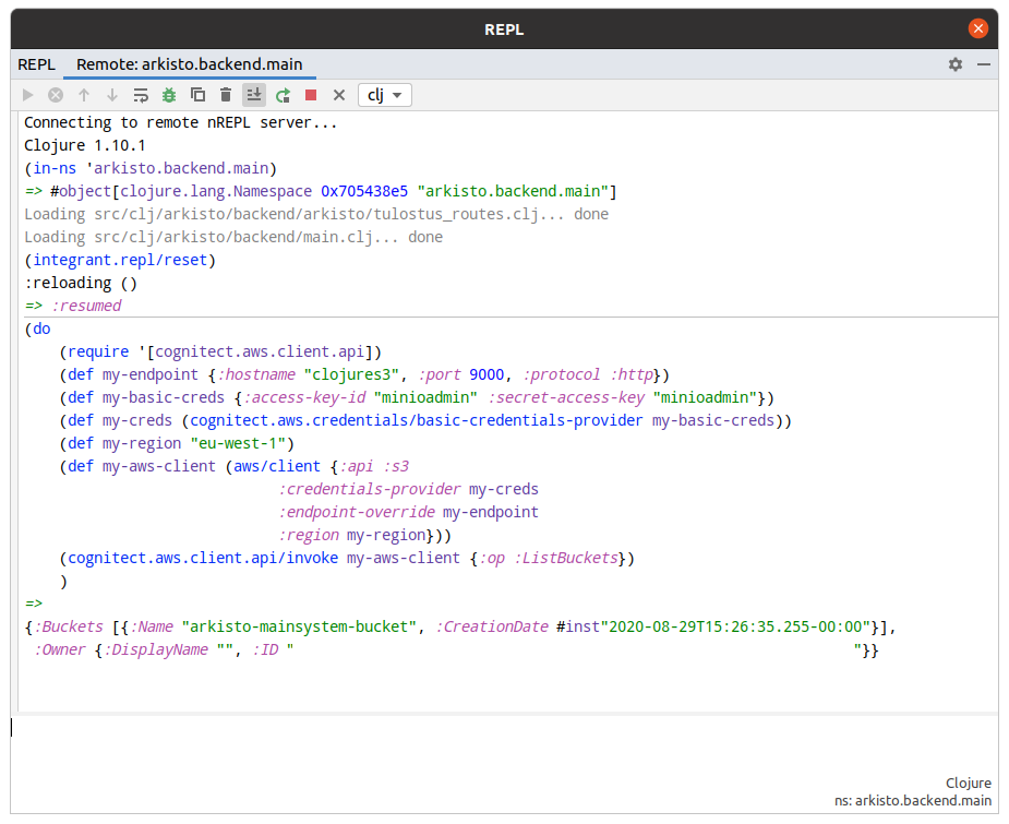 Cursive REPL output window