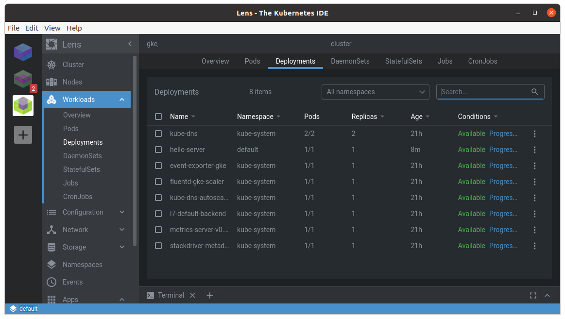 The workloads in the GKE cluster