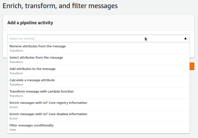 AWS IoT Analytics Pipeline Options