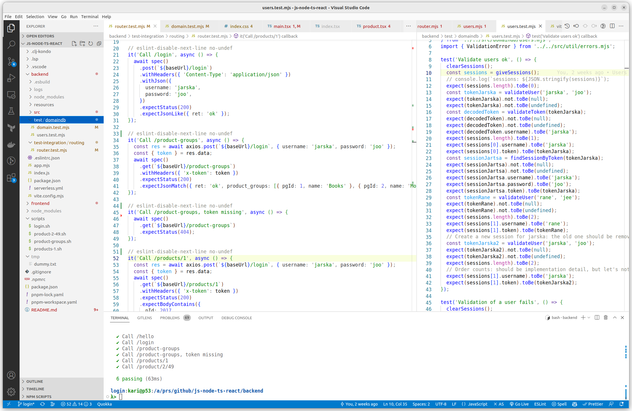 Javascript integration and unit tests