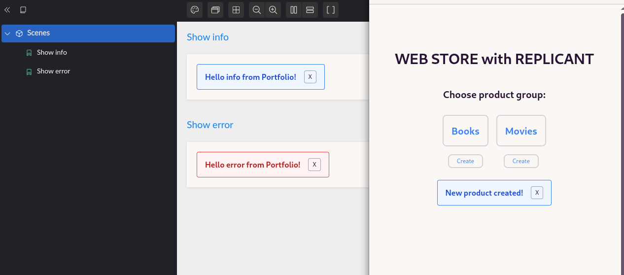 Portfolio view showing project components